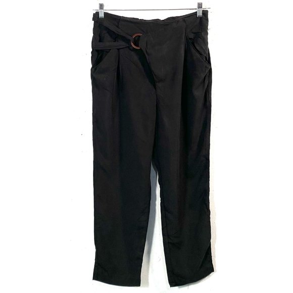 Anthropologie, Cupro Wrap Trousers, Black Pants, Modal, Viscose, Brown Buckle, M - Picture 2 of 12